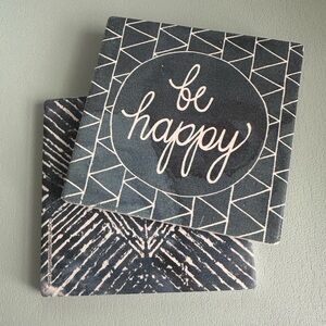 Set of 2 - Blue & White Ceramic Coasters